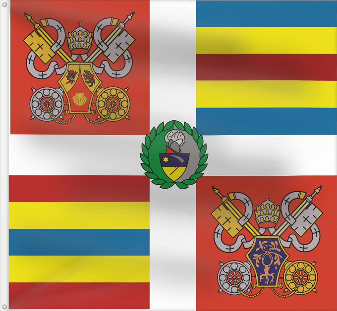 Bandiera, con due occhielli metallici e lato dell'asta rinforzato: Guardia Svizzera Bandiera	2005-2008 Flag of the Pontifical Swiss Guard of Vatican City	2005-2008-Fahne der Päpstlichen Schweizergarde	Stendardo dal 2005 al 2008 della Guardia Svizzera Pontificia