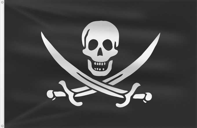 Bandera, con dos ojales metálicos y lado del asta reforzado: Pirate Flag of Jack Rackham The pirate flag of Jack Rackham 1682 - 1720 Die Piratenflagge von Jack Rackham 1682 - 1720