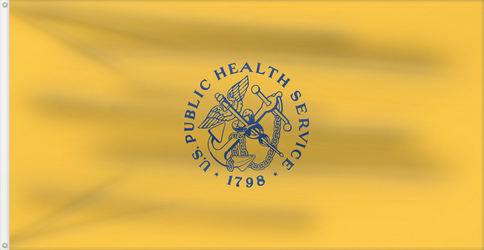 Flag, with two metal eyelets and reinforced hoist: United States Public Health Service	United States Public Health Service  USPHS	Service de santé publique des États-Unis	Servicio de Salud Pública de los Estados Unidos	Public Health Service der Vereinigten Staaten	Servizio di sanità pubblica degli Stati U