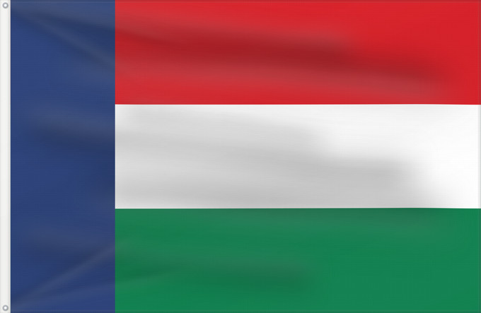 Flag, with two metal eyelets and reinforced hoist: Nieuwe Republiek	Die Nieuwe Vryheid Republiek