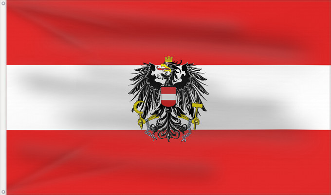 Drapeau, avec deux œillets métalliques et guindant renforcé : Austria	L Autriche	Österreichs	D Austria	Oostenrijk	Áustria	Austrii	Östareichische Flaggn	Austrije	D Àustria	Rakouská vlajka	Austria lipp	Itävallan	HOstaire	Ausztria	Austriacum	Austrijas	Ta  l-Awstrija	Østerrikes flagg	Det austerrikske flagget	Stago Estre