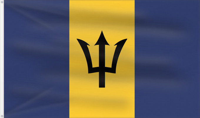 Flag, with two metal eyelets and reinforced hoist: Barbados	Barbade	Barbado	Barbadoksen	Ala Barbadosê	Флаг Барбадоса	Barbadosa