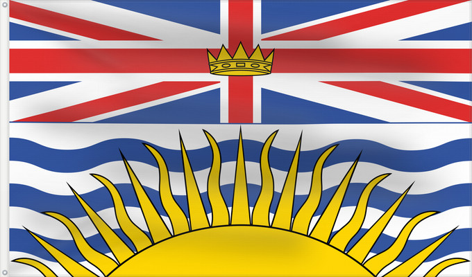 Flag, with two metal eyelets and reinforced hoist: British Columbia	Colombie-Britannique	Columbia Británica	Columbia Britannica	Banniel proviñs Kolombia Vreizhveuriat  British Columbia