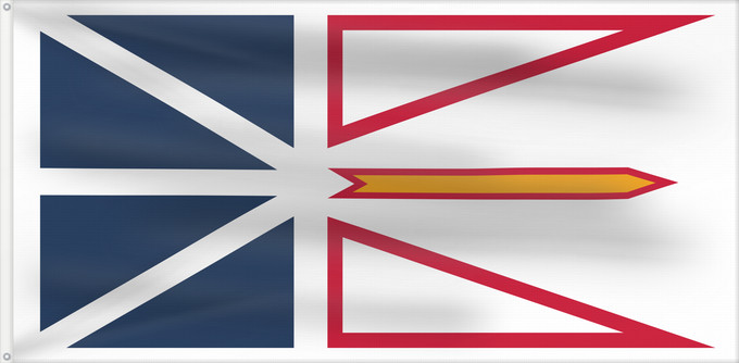 Drapeau, avec deux œillets métalliques et guindant renforcé : Newfoundland and Labrador	Terre-Neuve-et-Labrador	Terranova y Labrador	Neufundland und Labrador	Terranova	Banniel Douar-Nevez ha Labrador