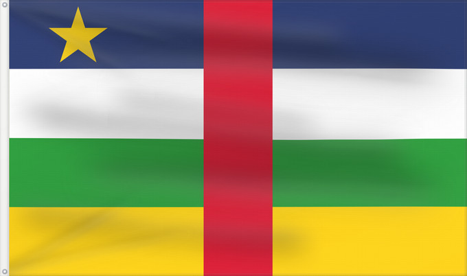 Flag, with two metal eyelets and reinforced hoist: Central African Republic The proportions of this flag are 3 2; however République centrafricaine República Centroafricana Zentralafrikanischen Republik Repubblica Centrafricana Centraal-Afrikaanse Republiek علم جمهورية أفريقيا الوسطى Af den Central Afrika