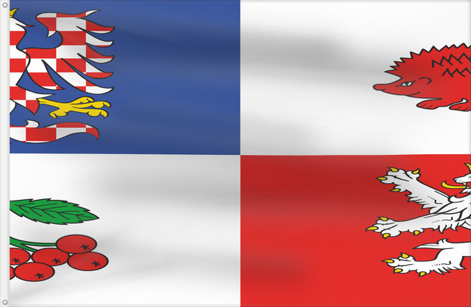 Flagge, mit zwei Metallösen und verstärktem Besatzband: Vysocina Region	Vysočina Region	Région de Vysočina	Región de Vysočina	Region Vysočina