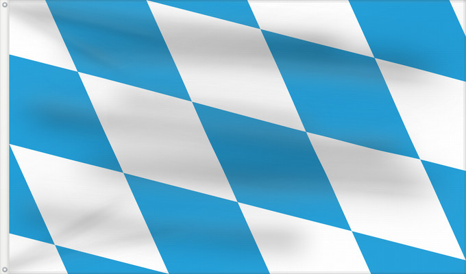 Drapeau, avec deux œillets métalliques et guindant renforcé : Bavaria  lozengy	The lozengy variant of the flag of Bavaria	Bavaria	Die Rautenflagge des Freistaates Bayern seit 1971. Das Seitenverhältnis ist nicht vorgegeben	Baviera	Bavorska
