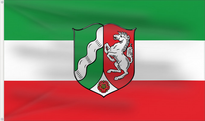 Bandera, con dos ojales metálicos y lado del asta reforzado: North Rhine-Westphalia Civil flag of North Rhine-Westphalia Rhénanie-du-Nord - Westphalie Renania del Norte-Westfalia Landesflagge Nordrhein-Westfalens Renania settentrionale-Westfalia Banniel Nordrhein-Westfalen