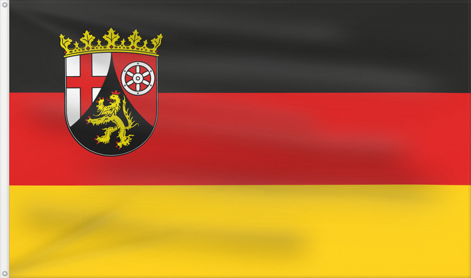 Bandera, con dos ojales metálicos y lado del asta reforzado: Rhineland-Palatinate	Civil and state flag of the state Rhineland-Palatinate	Rhénanie-Palatinat	Renania-Palatinado	Zivil- und Landesdienstflagge des Landes Rheinland-Pfalz	Renania-Palatinato