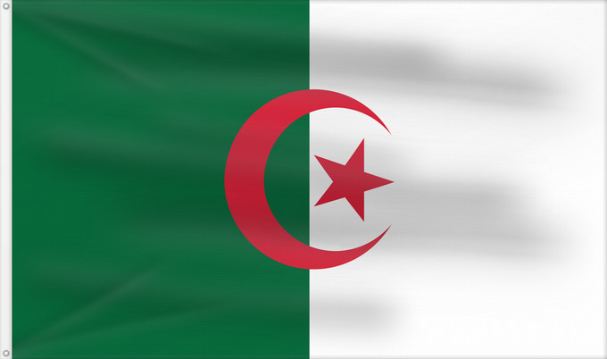 Drapeau, avec deux œillets métalliques et guindant renforcé : Algeria	L Algérie	Argelia	Algerien	Dell Algeria	Algerije	Argélia	Algierii	Vo Algérie	علم الجزائر	Σημαία της Αλγερίας	Alĝerio	Algerian	דגל אלג יריה	Algéria	Aljazair	アルジェリアの国旗	Asenǧaq n Dzayer	알제리의 국기	Drapèu d Argeria	Флаг Алжира	Alžirije	Algeriets	ⴰⵏⴰⵢ ⴰⴷⵣ