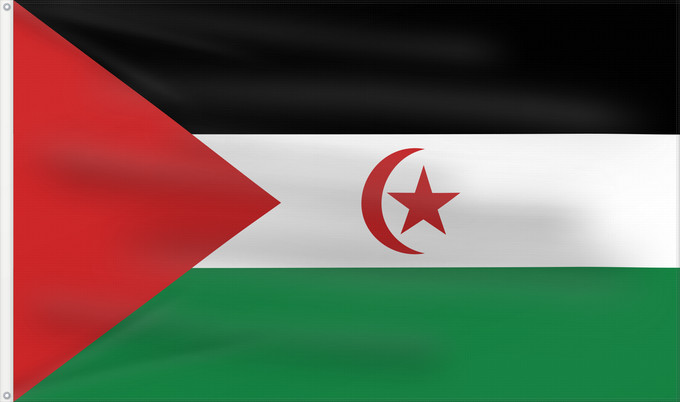 Flag, with two metal eyelets and reinforced hoist: Sahrawi Arab Democratic Republic	Western Sahara	République arabe sahraouie démocratique	República Árabe Saharaui Democrática	Demokratischen Arabischen Republik Sahara	Repubblica Democratica Araba Sahrawi	Arabische Democratische Republiek Sahara	República 