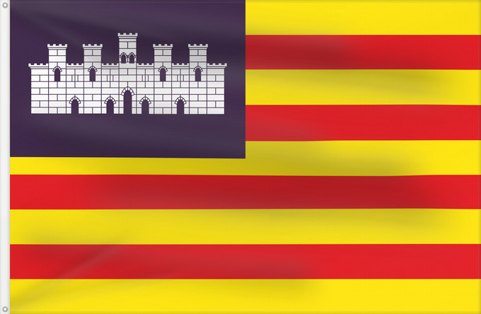 Drapeau, avec deux œillets métalliques et guindant renforcé : Balearic Islands Balearic Islands, Spain Îles Baléares, Espagne Islas Baleares, España Balearic Islands Isole Baleari Balearów, Hiszpania