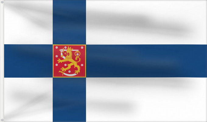 Flagge, mit zwei Metallösen und verstärktem Besatzband: Finland Finlande Finlandia Finnland Finlandese Finlândia Finlandii Þjóðfáni Finnlands Finská vlajka Finlands Finnlando Soome lipp Suomen Fionlainne Finnország Finnlands Finniae Finnesche Fändel Somijas Il-Bandiera tal-Finlandja Finlands flagg Det finske f