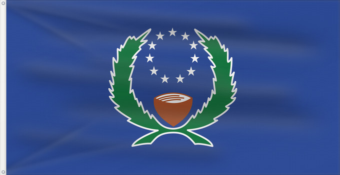 Flag, with two metal eyelets and reinforced hoist: Pohnpei	State of Pohnpei	L État de Pohnpei	Pohnpei 	Staates Pohnpei im Verhältnis 10 19 Beschreibung der Flagge  Das blaue Tuch steht für den Pazifik
