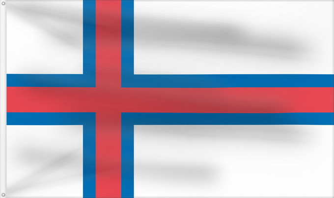 Drapeau, avec deux œillets métalliques et guindant renforcé : Faroe Islands	îles Féroé	Islas Feroe	Färöer	Fær Øer	Faeröereilanden	Das Ilhas Feroé	Wysp Owczych	Национално знаме на Фарьорските острови	Faerských ostrovů	Færøernes	Σημαία των Φερόων Νήσων	La Ferooj	Fääri saarte lipp	Faroeetako bandera	Färsaarten	Merkið, 