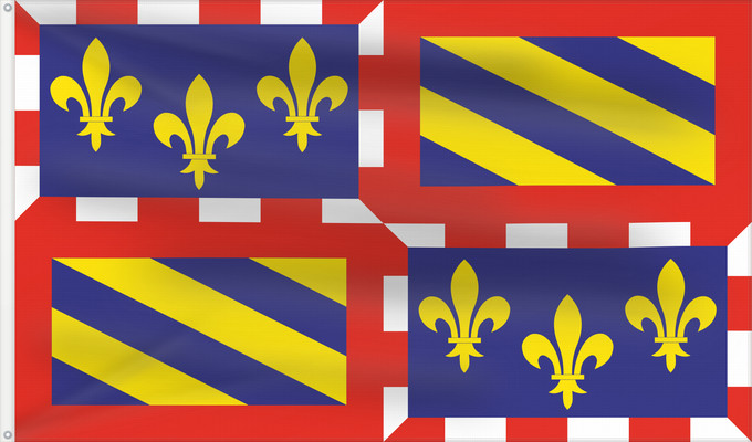 Flagge, mit zwei Metallösen und verstärktem Besatzband: Bourgogne	Region of Burgundy	Région Bourgogne	Región Borgoña	Burgund	Borgogna	Banniel Bourgogn	Burgundiae	Borgonha