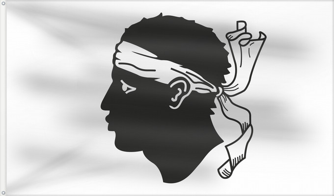 Flag, with two metal eyelets and reinforced hoist: Corsica Corse Córcega Korsika Korsyki Couleu de la Corse Vu Korsika Banniel Korsika Corsicae Corsega