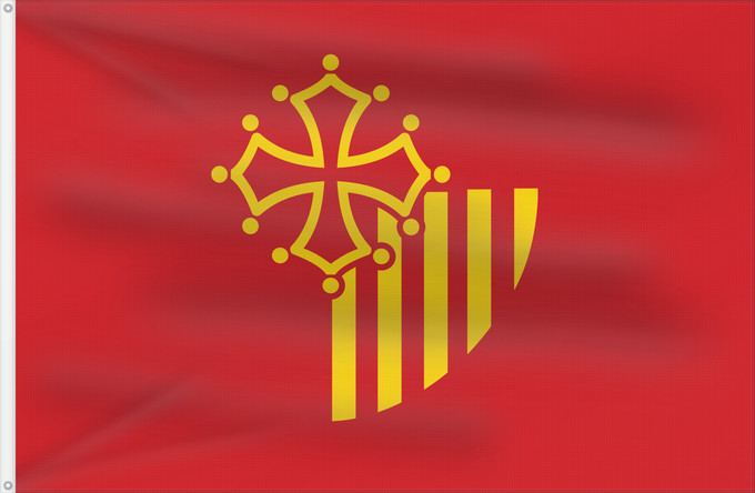 Bandera, con dos ojales metálicos y lado del asta reforzado: Languedoc-Roussillon	, until 2004, of the region Languedoc-Roussillon in France	Région Languedoc-Roussillon en France jusqu en 2004	Languedoc-Rosellón o Lenguadoc-Rosellón	Linguadoca-Rossiglione