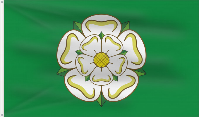 Flag, with two metal eyelets and reinforced hoist: Unofficial county flag of North Yorkshire	Unofficial County Flag of North Yorkshire - the White Rose of York on a green ground	Yorkshire du nord	Yorkshire del norte	North Yorkshire	Yorkshire del nord