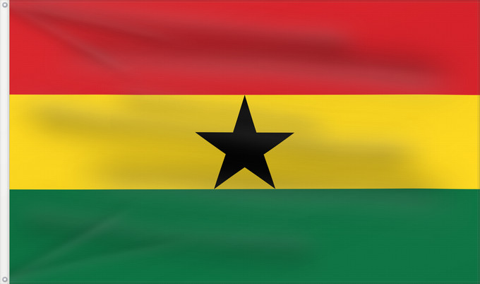 Bandera, con dos ojales metálicos y lado del asta reforzado: Ghana	علم غانا	Ganao	Ghanan	Ghána	Ghàna	Ndi Ghana	가나의 국기	Ghanas	Raaya bu Gana	Àsìá ilẹ̀ Ghana