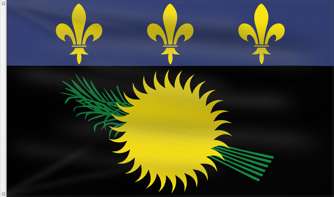 Drapeau, avec deux œillets métalliques et guindant renforcé : Unofficial flag of Guadeloupe  local	Unofficial local flag of Guadeloupe	Guadeloupe	Guadalupe. Uso no oficial	Guadalupa