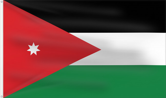 Flag, with two metal eyelets and reinforced hoist: Jordan Jordanie Jordania Jordanien Giordania Jordanië علم الأردن Jordanio Iordaniei Флаг Иордании Jordanije Ürdün