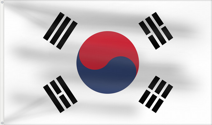 Bandera, con dos ojales metálicos y lado del asta reforzado: South Korea	Republic of Korea  South Korea	Corée du Sud	Corea del Sur	Südkoreas	Corea del Sud	Zuid-Korea	Coreia do Sul	Korei Południowej	علم كوريا الجنوبية  جمهورية كوريا	Cənubi Koreya	দক্ষিণ কোরিয়ার পতাকা	ལྷོ་ཀོ་རི་ཡ། དར་ཆ།	Južne Koreje	​大韓民國國旗 / Dâi-hà
