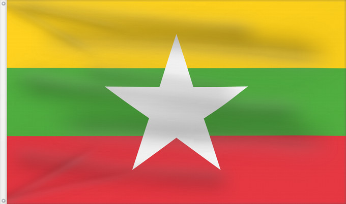 Bandera, con dos ojales metálicos y lado del asta reforzado: Myanmar	Myanmar (Burma)	Birmanie	Es Birmania	Birmania	Myanmar  Birma	Mianmar	علم ماينمار	মায়ানমারের জাতীয় পতাকা	মায়ানমারর ফিরালহান	Myanmars flag  Tidligere Burma	Mjanmao	म्यान्मार का ध्वज	미얀마의 국기	Mianmaro	မြန်မာနိုင်ငံ အလံတော်	Флаг Мьянмы	Mjanmarska	Mj