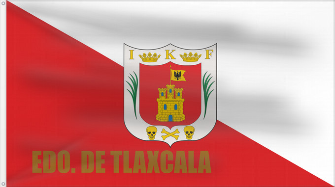 Flag, with two metal eyelets and reinforced hoist: Tlaxcala Tlaxcala ou Tlaxcala de Xicoténcatl Īpān Tlaxcallān