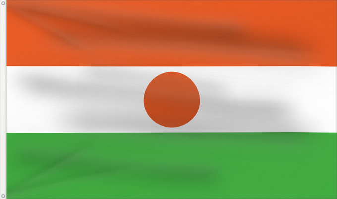 Bandera, con dos ojales metálicos y lado del asta reforzado: Niger	Niger  7 6	Níger	Niger  breedte-hoogteverhouding 7 6	Флаг Нігера  7 6	Niĝero  7 6	Nigerin lippu  7 6	Флаг Нигера  7 6	Nigra  7 6
