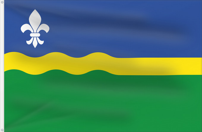 Drapeau, avec deux œillets métalliques et guindant renforcé : Flevoland	Flevoland 	Flevolanda	Fan Flevolân	Vlage van Flevolaand	Vlagge van Flevoland