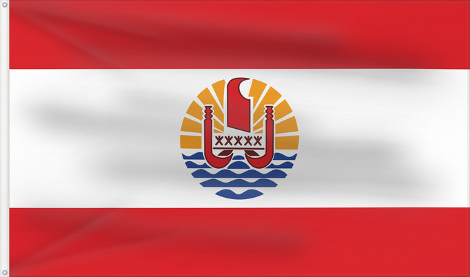 Bandera, con dos ojales metálicos y lado del asta reforzado: French Polynesia	Polynésie française	Polinesia Francesa	Französisch-Polynesien	Polinesia francese	Polinèsia Francesa	Reva nō Pōrīnetia farāni