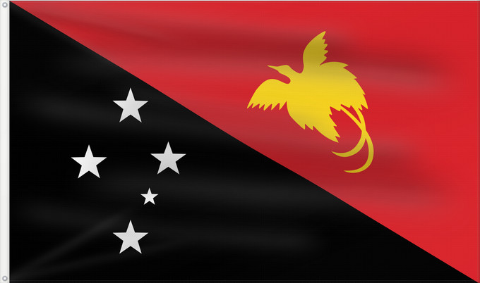 Bandera, con dos ojales metálicos y lado del asta reforzado: Papua New Guinea	Papua New GuineaColours Pantone 186 C for red and 116 C for yellow	Papouasie-Nouvelle-Guinée	Papúa Nueva Guinea	Papua-Neuguineas	Papua Nuova Guinea	Papoea-Nieuw-Guinea	Papua-Nova Guiné	Papui-Nowej Gwinei	علم بابوا غينيا الجديدة	পাপুয়া নি
