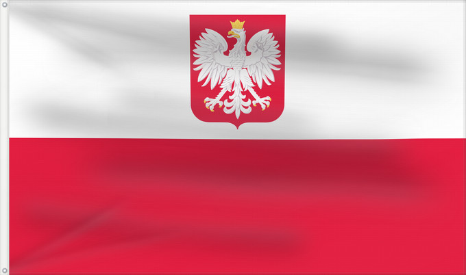 Bandera, con dos ojales metálicos y lado del asta reforzado: Poland	 Poland	Pologne	Polonia	Polen