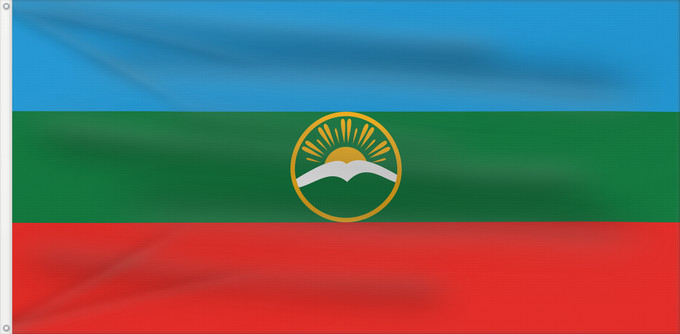 Bandera, con dos ojales metálicos y lado del asta reforzado: Karachay-Cherkessia Karachay-Cherkess Republic Karatchaïévo-Tcherkessie Karatschai-Tscherkessien Karachay-Circassia