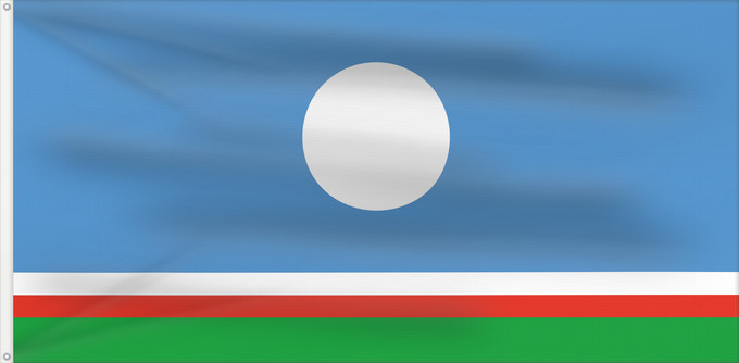 Bandiera, con due occhielli metallici e lato dell'asta rinforzato: Sakha	Sakha (Yakutia) Republic	Sakha (Yakoutie)	República de Sajá (redirige desde Yakutia)	Sakha (Yakutia)	Флаг Саха	Прапор Саха
