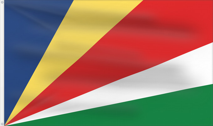 Bandera, con dos ojales metálicos y lado del asta reforzado: Seychelles	Seychellen	Das Seychelles	የሲሸልስ ሰንደቅ ዓላማ	علم سيشيل	La Sejŝeloj	Séiséil	Sheiseall	Seychellys	Seisellensum	Sainan i Seychelles	Флаг Сейшельских Островов	Sejšelov	Shelisheli	Quốc kỳ Seychelles