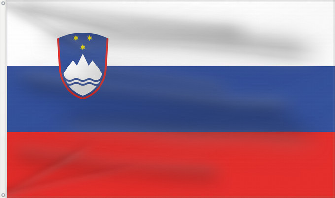 Bandiera, con due occhielli metallici e lato dell'asta rinforzato: Slovenia Slovénie Eslovenia Slowenien Slovenië Słowenii Сцяг Славеніі Slovenije D Eslovènia Slovinská vlajka Флаг Словении Прапор Словенії