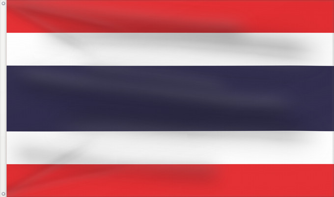 Flag, with two metal eyelets and reinforced hoist: Thailand	The national flag of Kingdom of Thailand; there are total of 3 colours Red represents the blood spilt to protect Thailand’s independence and often more simply described as representing the nation	Thaïlande	Tailandia desde el año 2017; hay en tota
