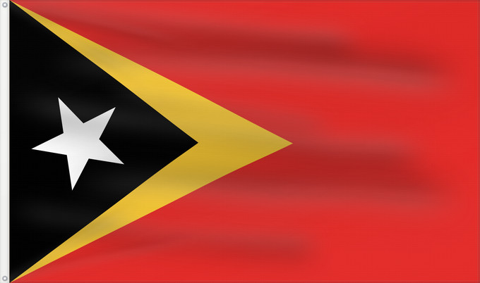 Bandera, con dos ojales metálicos y lado del asta reforzado: East Timor Timor-Leste East Timor Timor oriental Timor Oriental Osttimor Timor Est Timor-Leste Oost-Timor Timor-Leste علم تيمور الشرقية তিমুর লেস্তের জাতীয় পতাকা Timor Leste Флаг Восточного Тимора Östtimors Timór Lorosa e nian