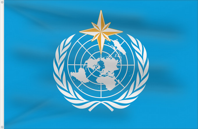 Bandera, con dos ojales metálicos y lado del asta reforzado: World Meteorological Organization	L Organisation météorologique mondiale