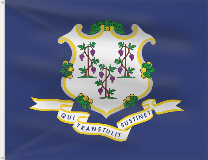 Flag, with two metal eyelets and reinforced hoist: Connecticut	ᎧᏁᏓᎦᏗ ᎦᏓᏘ	Ka hae Konekikuka	Connecticutae	Kanédiki  hahoodzo bidah naatʼaʼí	Флаг Коннектикута	Američke savezne države Konektikat