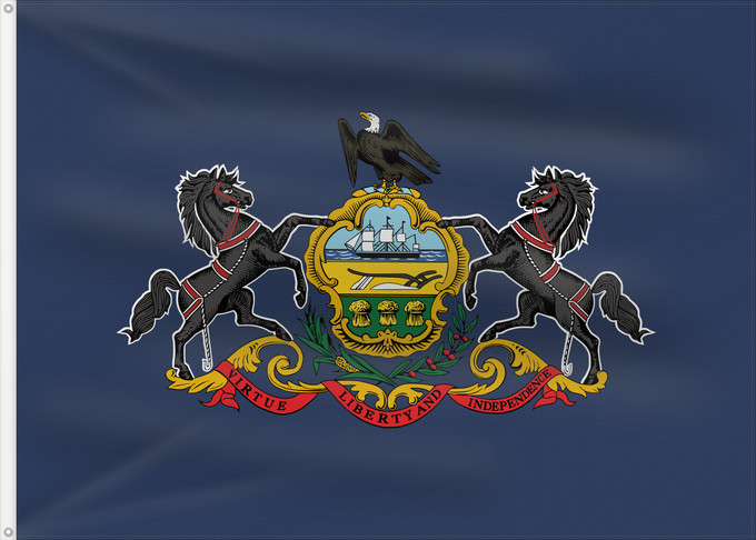 Drapeau, avec deux œillets métalliques et guindant renforcé : Pennsylvania	Pennsylvanie	Pensilvania	Pennsylvanien	ᎤᎩᏓᎵᏱ ᎦᏓᏘ	Ka hae Penekelewinia	ペンシルベニア州の旗 中文：​賓夕法尼亞州州旗	Pennsilvaniae	Pénsówéíniyah Hahoodzo bidah naatʼaʼí	Pennsilfaani	Флаг Пенсильвании	Američke savezne države Pennsylvanie	Pennsylvanias	​賓夕法尼亞州州旗