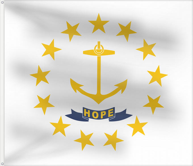 Drapeau, avec deux œillets métalliques et guindant renforcé : Rhode Island	Rhode Island and Providence Plantations	Rhode Island et plantations de Providence	Rhode Island y plantaciones de Providence	Stato del Rhode Island e le Piantagioni di Providence	Stanowa Rhode Island	ᎤᏍᏗ ᏧᎦᏚᏛᎢ ᎦᏓᏘ	Ka hae Loke ‘Ailana	Rhodensis