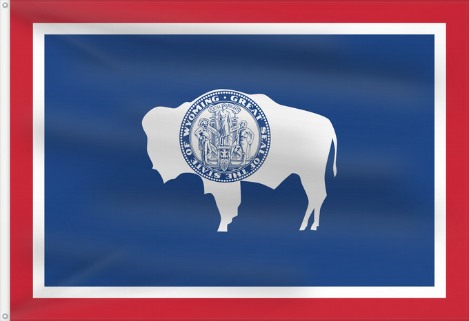 Flagge, mit zwei Metallösen und verstärktem Besatzband: Wyoming	Ka hae Waiomina	Vyominae	Wááʼóómii Hahoodzo bidah naatʼaʼí	Флаг Вайоминга	Američke savezne države Vajoming