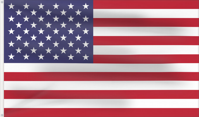 Bandera, con dos ojales metálicos y lado del asta reforzado: United States	États-Unis	Estados Unidos	Vereinigte Staaten von Amerika	Stati Uniti