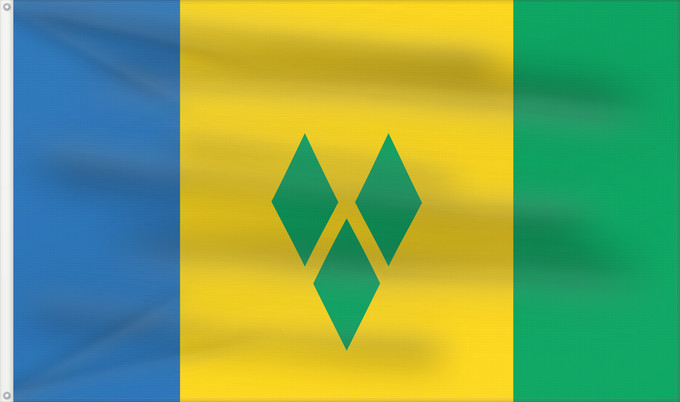 Drapeau, avec deux œillets métalliques et guindant renforcé : Saint Vincent and the Grenadines	Saint-Vincent-et-les Grenadines	San Vicente y las Granadinas	St. Vincent und die Grenadinen	Saint Vincent e Grenadine	Флаг Сент-Винсента и Гренадин	Saint Vincenta in Grenadin