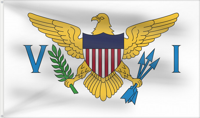 Flag, with two metal eyelets and reinforced hoist: United States Virgin Islands Virgin Islands, U.S. îles Vierges américaines Islas Vírgenes de los Estados Unidos Amerikanischen Jungferninseln Isole Vergini statunitensi Amerikaanse Maagdeneilanden Wysp Dziewiczych Stanów Zjednoczonych Amerikanske Jomfruøe