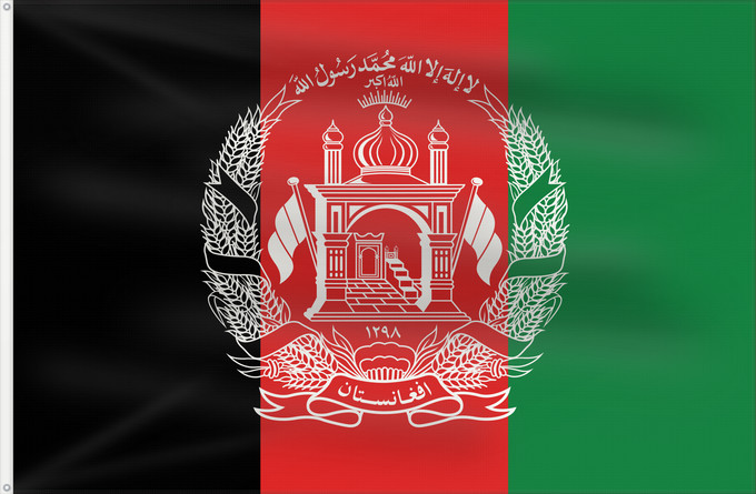 Bandera, con dos ojales metálicos y lado del asta reforzado: Afghanistan  2013–2021	Islamic Republic of Afghanistan	République Islamique d Afghanistan	República Islámica de Afganistán	Islamischen Republik Afghanistan	Afghanistan	República Islâmica do Afeganistão	Afganistanu	علم أفغانستان	Afganistana	ئاڵای ئەفغانستا