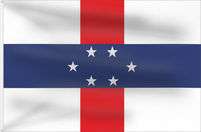 Bandera, con dos ojales metálicos y lado del asta reforzado: Netherlands Antilles 1959–1986 Netherlands Antilles Antilles néerlandaises Antillas Neerlandesas Niederländische Antillen Antille Olandesi